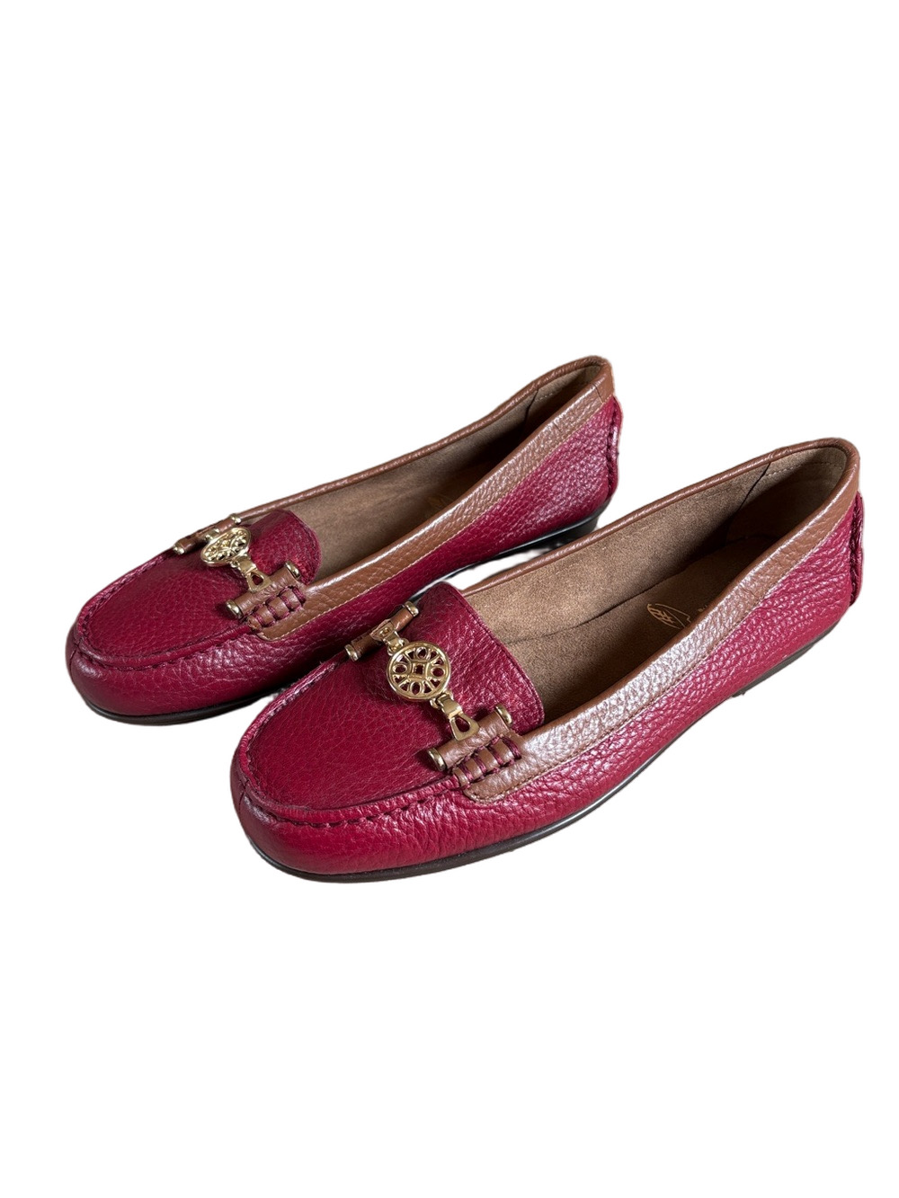 Aerosoles sz 9 cranberry pebbled leather slip on loafers